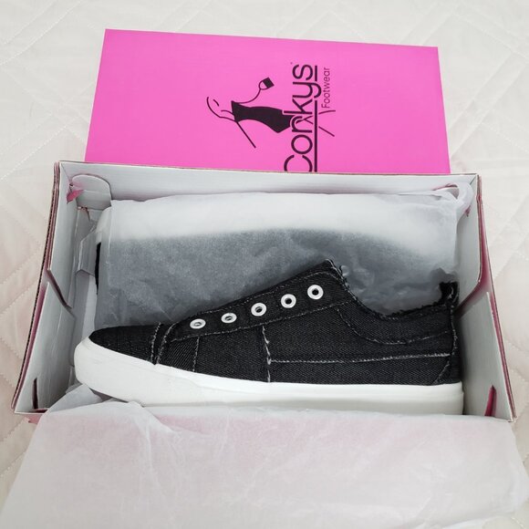 Corkys Babalu Canvas Laceless Slip-On Sneakers Black Women's Size 8 NWT - Picture 8 of 10